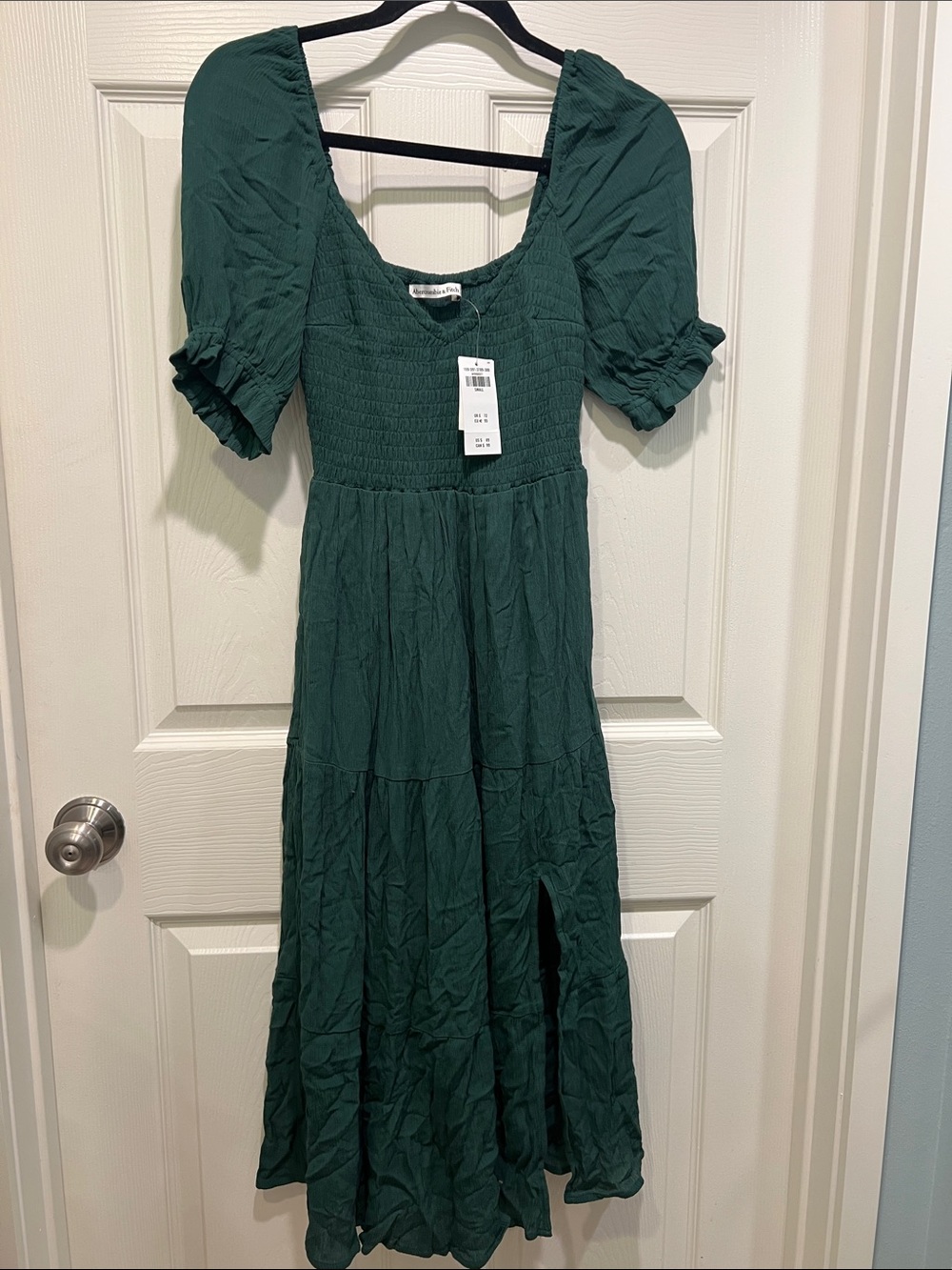 Abercrombie & Fitch Emerald Green Puff-Sleeve Maxi Dress Size Small